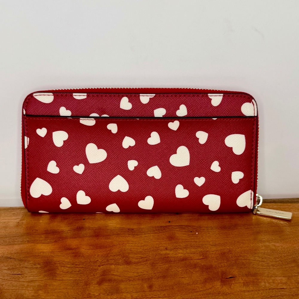 Kate Spade New York Staci Heart Large Continental Wallet Red White Zip Around - Picture 2 of 11